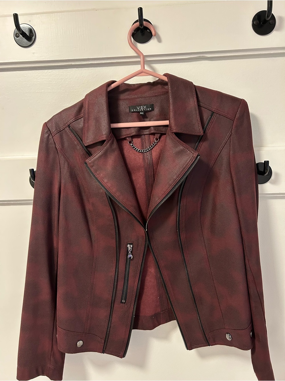 Red Faux Leather Zip-Trim Moto Jacket - Women's